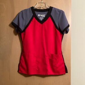 Grey’s Anatomy Barco Active Red and Gray Scrub Top
